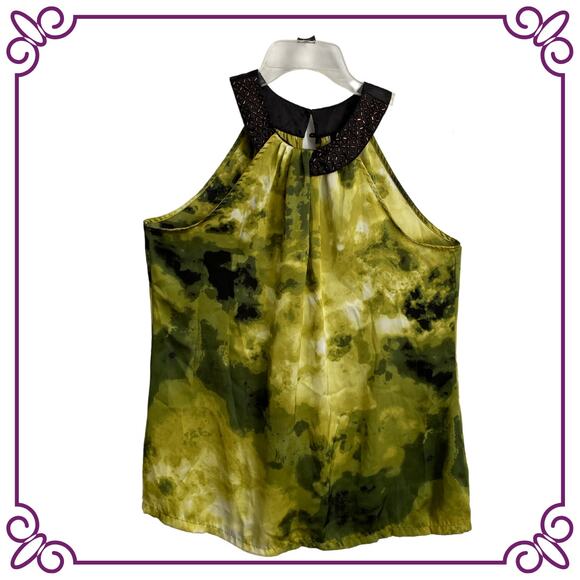 Apt. 9 Chartreuse & Black Sleeveless Round Sequin Collar Blouse Medium - Picture 1 of 10